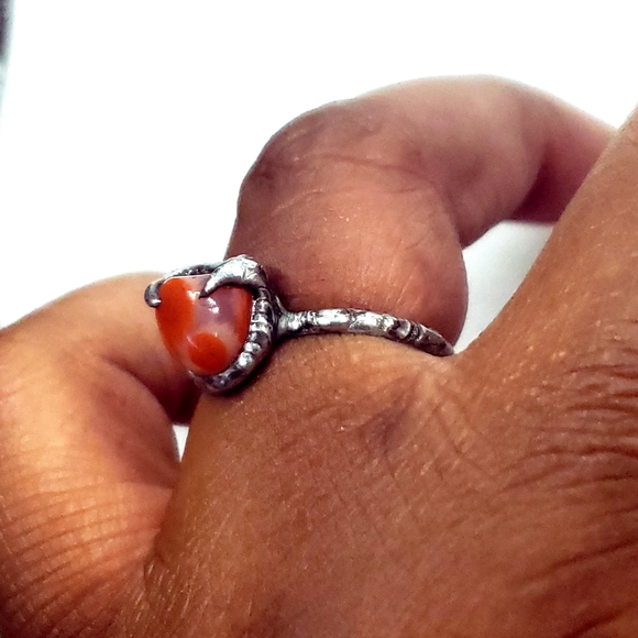 Carnelian crystal ring handmade gothic fantasy adjustable vampire fang Halloween - Picture 9 of 16